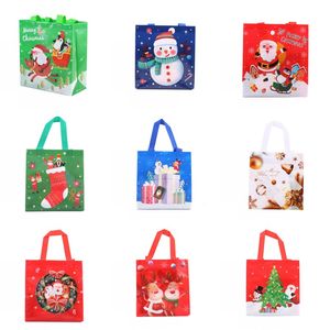 크리스마스 부직포 선물 가방 크리스마스 사탕 스낵 쇼핑 식료품 포장 가방 산타 눈사람 사슴 선물 파우치