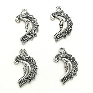 Lot 100pcs God Moon Face Alloy Charms Pendants Retro Jewelry Making DIY Keychain Ancient Silver Pendant For Bracelet Earrings 28x17mm