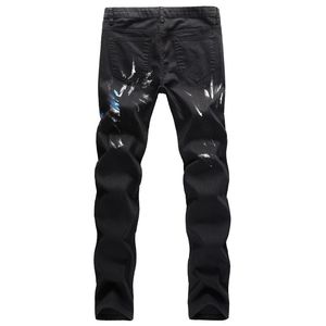 Neue Art und Weise Jeans-Mann-Jeans drucken für Männer Schwarz Slim Fit beiläufige Denim-Hosen Freizeit Bekleidung Hosen-Kleidung