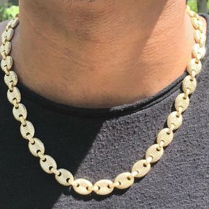 12mm Gult Guld Mariner Link Chain Halsband Armband Real Icy Iced Choker Halsband Cubic Zirconia 7-24inch Oval Link Chain