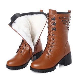 Wholesale tube rivets resale online - 2020 New Top Cowhide Rivet Autumn Leather Boots Women s Boots High heeled Thick soled Winter Snow Boots In tube Boot Large Size