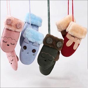 2020 New Fashion Faux Fur Style Mittens For 3-7 Years Kids Lovely Animals Design Thick And Warm Winter Gloves With Hang Rope