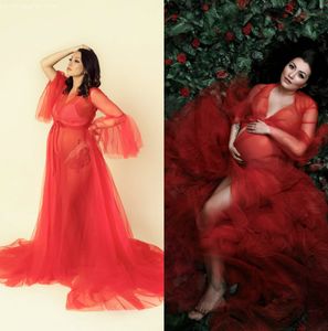 Nuovo vestito di maternità rosso per il servizio fotografico Donne incinte Sexy Nigh Robes Abito da sirena Abito da gravidanza Baby Shower Fotografia Prop