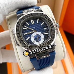 Luxury New Sport 5980 Steel Retro Carved Caes Blue Texture Dial Automatic Mens Watch Cinturino in caucciù blu Orologi Hello_watch PPHW 10Color