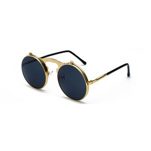 Solglasögon 2021 Steampunk Round Women Style Retro Flip Circular Double Metal Men Circle Sun Glasses