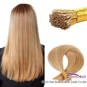 Lekkie Blonde Micro Beads Human Hair Extensions # 16 Pre Bonded Keratyna Fusion Stick I Wskazówka Proste Indian Remy Hair Full 50g / Set 100 Nici