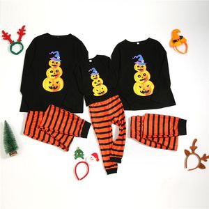 2020 Ny familjeförälder-barn Wear European And American Round Neck Jul Stripe Print Pumpkin Långärmad Pajama Set