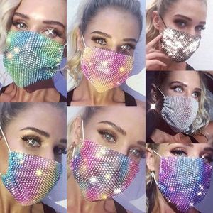 Mode Bunte Mesh-Masken Bling Diamant Party Maske Strass Gitter Netzmaske Waschbar Sexy Hohlmaske für Frauen EEA1943 50 Stück