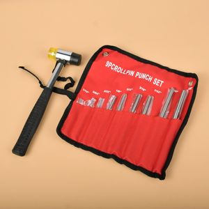 Tactical 9Pcs Roll Professional Roll Pin Punch Set Double Faced Soft Rubber Mallet Hammer Combo Gun Catch Roll Up Case Tool Kit