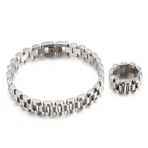 Kobiety Mężczyzna Bransoletka Zestaw Biżuteria Zestaw Biżuterii Silver-Tone Link Bransoletka z pierścieniem 12 # Party Jewelry