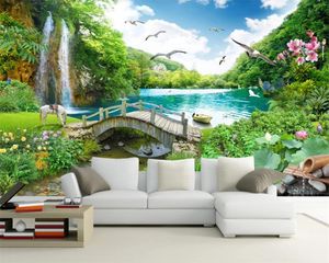 Foto personalizzata carta da parati 3D murale piccolo ponticello fluente acqua bella waverfall wonderland paesaggio 3d paesaggio carta da parati