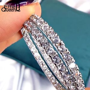 Effie Queen Frauen große runde Creolen Luxus Kubikzircon Vintage Ewigkeit Kreis Schleife Ohrring Silber Farbe Schmuck DE137 200923