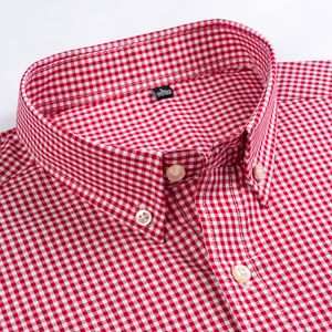 Męski standardowy z długim rękawem Mikro-Check Koszulka Patch Pocket Cienka Miękka 100% Bawełna Białe / Czerwone Linie Sprawdzone Sukienka w kratę Koszula CX200825