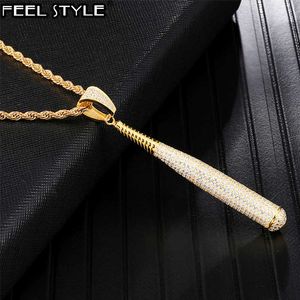 Iced Out Bling Full Rhinestone Copper Rope Chain Baseball Bat Pendant & Necklace For Men Hip Hop Jewelry Dropshipping