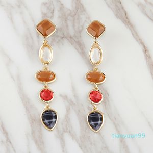 Hot Sale Fashion Long Örhängen för Kvinnor Party Smycken Guldpläterad Geometrisk form Multicolor Crystal Dangle Earring Resin Örhängen