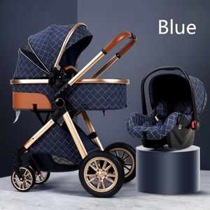 Коляски # Baby Brand 3 в 1 с автокреслом, портативная складная коляска, алюминиевая рама, высокий пейзаж для Born Luxury Comfortale, мода
