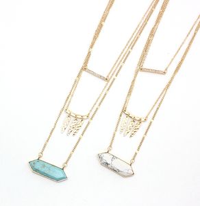 Multilayer Hexagon turquoise Kallaite Howlite Natural Stone Pendant Gold Chain Necklaces Geometric Accessories Jewelry