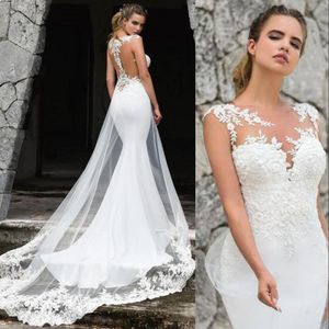 Denizkızı Bridals önlük elbiseleri ülke tarzı plaj vintage rustik boho mücevher boyun illüzyon dantel boncuk gelinlik