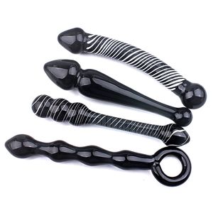 Black Crystal Anal Beads Glass Butt Plug Gay Sex toy Prostata Massage Vaginal Dildo Adult Sex Toys For Men Woman Y200422