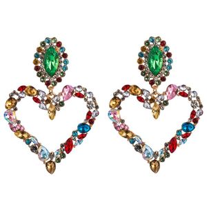 Selling Heart Shaped Earrings Dangle Chandelier Alloy Inlaid Rhinestones Retro Exaggerated Ear Drops Women 3 Colors