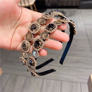 Headbands Baroque Style Retro Clock Rhinestone Headband Trend Black Diamond Hairband Fashion Designer Adult Hair Accessories