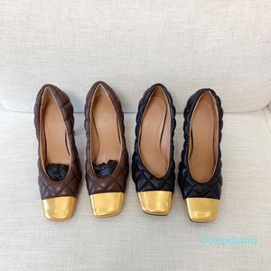 Hot Sale-New Style Women Gold Square Toes High Heel Dress Shoes 8cm Äkta Läder Lady Skor Loafers Gratis Eppacket Frakt