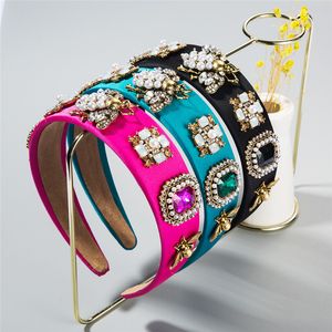 Baroque Bee HairBands Jeweled Pearl Hairband For Women Girls Crystal Rhinestone Elegant Bezel Hair Accessories 3 colors