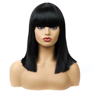 Stylish Synthetic Bob Wigs Long Straight Black Hair With Bnags Cosplay Party