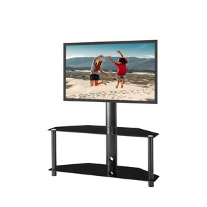 Höjd och vinkel justerbar multifunktionshärdad glas metallram golv TV-stativ LCD-TV-fäste Plasma TV-fäste W24104948