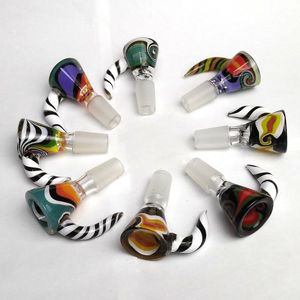 Cool Colorful Pyrex Thick Glass 14MM 18MM Male Joint Wig Wag Herb Tobacco Glass Bowls With Handle Waterpipe Hookah Bong Handmade Tool DHL