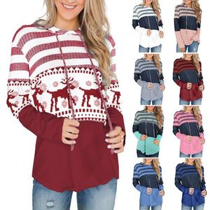 Mulheres Natal Halloween solto moletom manga comprida listrada camisola Casual Senhora camisola Hoodies Roupa de maternidade Sweaters M2573