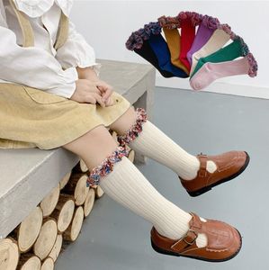 Kids Socks Baby Solid Floor Playing Knee High Socks Long Tube Cute Lacework Stockings Children Non-slip Glue Sports Home Hosiery LSK691