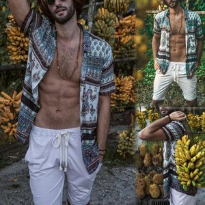 Camicie casual da uomo Camicia da uomo estiva Camicia da uomo stampata etnica con colletto alla coreana manica corta allentata hawaiana