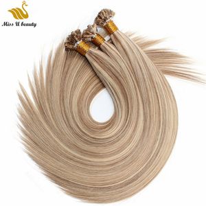 Italienska Keratin Flat Tips Pre Bonded Hair Extensions Brown Blond Piano Färg 16/22 100 g 1g / sträng 12-24 tum