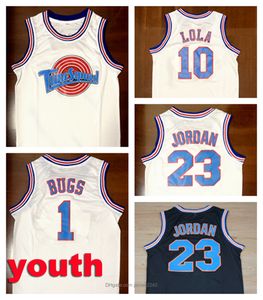 Youth Kids Top Movie Space Jam Tune Squad Jersey 23 Michael 1 Bugs Bunny 10 Lola koszulki do koszykówki czarny biały rozmiar S-XL