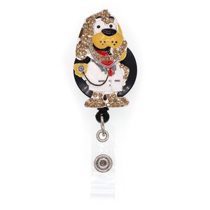 Bling Key Rings Crystal Rhinestone Animal Medical ID Card Retractable Badge Holder Reel With Alligator Clip For Nurse Accessories
