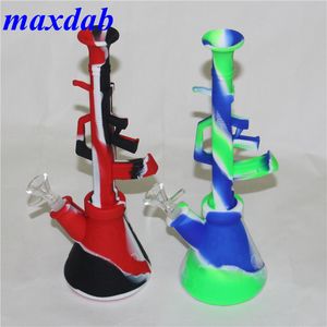 10.6'' machine gun shape ak47 hookah water pipes portable unbreakable glass bubble bong shisha hookahs tobacco smoking pipe oil rig with 14mm joint