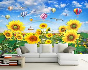 Custom 3d Flower Wallpaper Beautiful Sun Flower Sea Sunshine Rainbow TV Background Wall Romantic Scenery Decorative 3d Mural Wallpaper