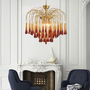 Italian glass water drop led chandelier American retro entrance pendant lamp bedroom lamp living room dining room pendant lights