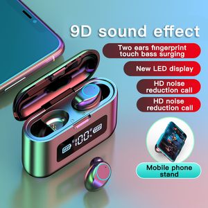 F9 TWS EARPHONES Trådlös Bluetooth hörlurar LED Power Digital Display IPX7 Vattentät lättvikt med mAh laddar BIN EARBUD