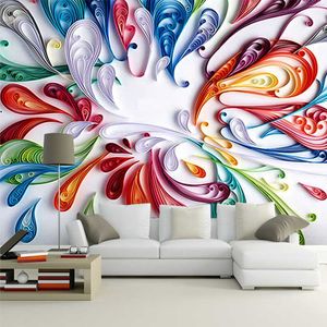 壁紙カスタム3D壁画壁紙壁のモダンな美術の創造的なカラフルな花の抽象的な線絵画紙のリビングルームの寝室