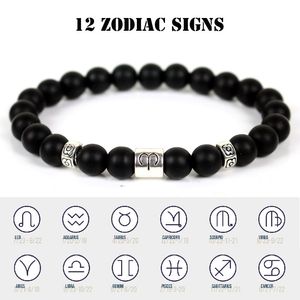 2021 Ny mode Zodiac Charms Matte Blackstone Bead Identification Armband Män Kvinnor Constellation Armband Handgjorda Smycken