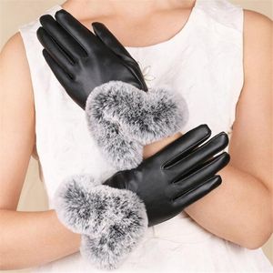 LJCUIYAO Faux Fur Winter Gloves Thick Warm Spring Gloves Christmas Gifts Velvet Womens Solid Mittens Guantes