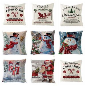 Christmas Cushion Pillows Cover Xmas Stripe Snowflake Linen Pillowcase Plaid Elk Bear Printed Throw Pillow Cover Gift Home Car Decor LSK690