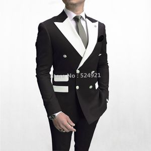 Double Breasted Men Suits Black and White Groom Tuxedos Peak Lapel Groomsmen Wedding/Prom Best Man 2 Pieces ( Jacket + Pants +Tie ) L582