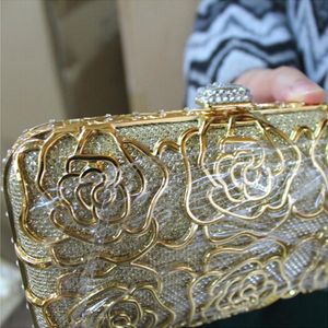 New- metal frame floral evening bag crystal diamond handbags cutout messenger shoulder bag - R8154