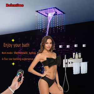 Crystal Quartz Bluetooth Music LED Ceiling Shower Head Waterfall Faucet Thermostatic Concealed Mixer Shower Speaker System shelf KJ4201
