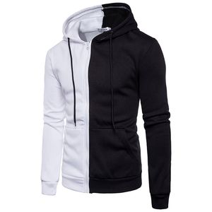 Tamanho da UE Moda meio branco meio preto Hoodies patchwork moletom com capuz Outono Camisolas Masculinas Hip Hop Fatos de Treino Roupas Masculinas