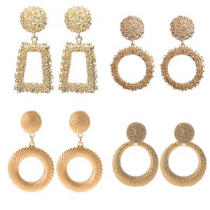 Fashion Big Vintage gold silver color Geometric Hoop Earring metal Hanging Diamond Earrings