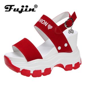 Fujin المرأة الصيف الأزياء الصنادل عالية الكعب سوينغ منصة النساء الأحذية 2020 تنفس الأوتاد بويد تو الصلبة النساء الأحذية 0922